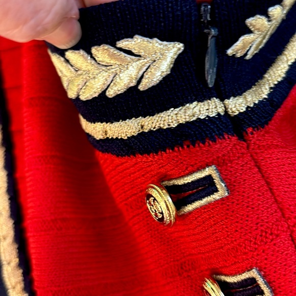 St. John Collection vintage red, navy and gold Santana knit sweater - Picture 3 of 7